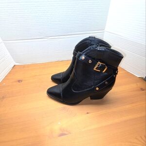 Rag & Bone Black Ankle Booties with Gold Buckle